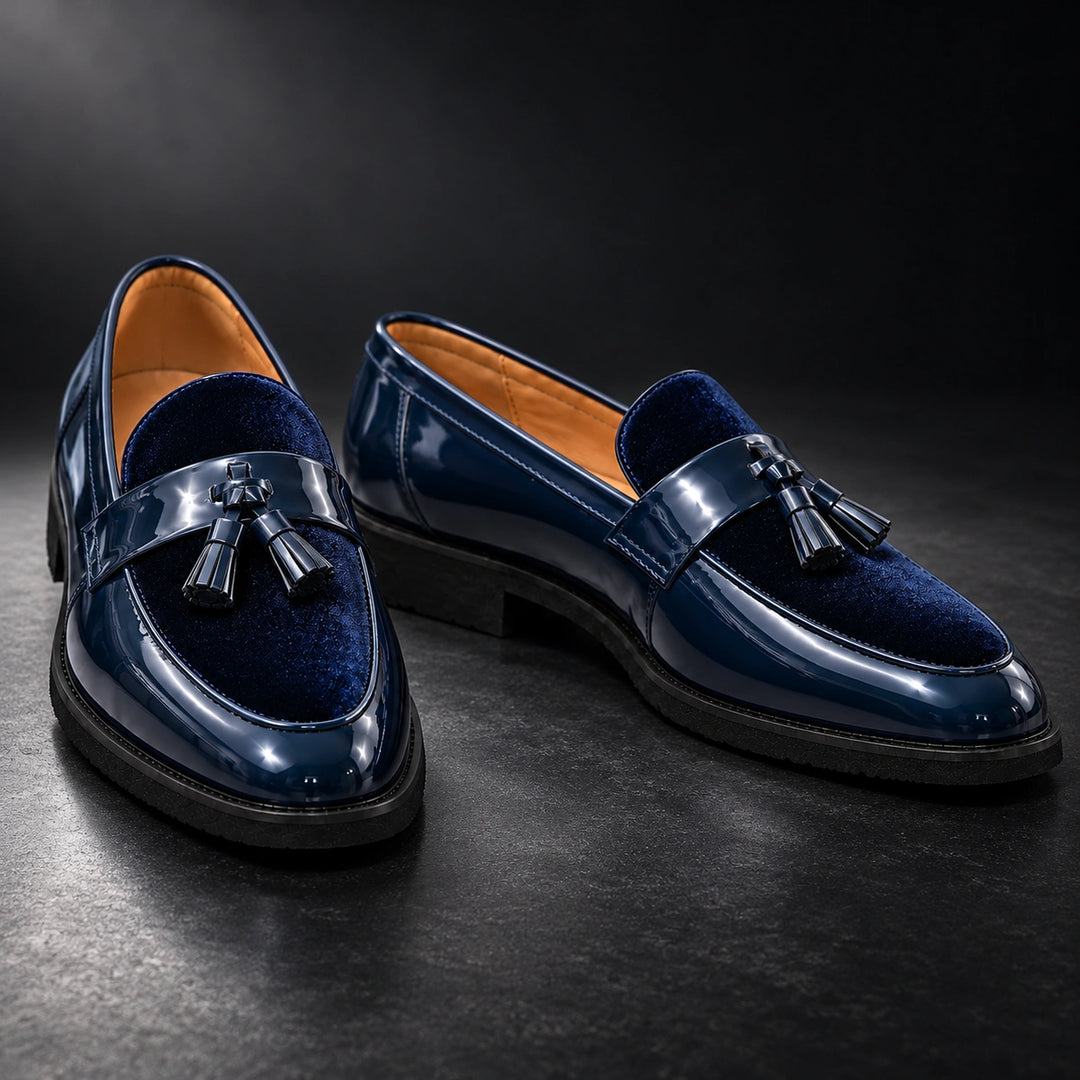 Thurlow Velvet Tassel Loafers - Blue