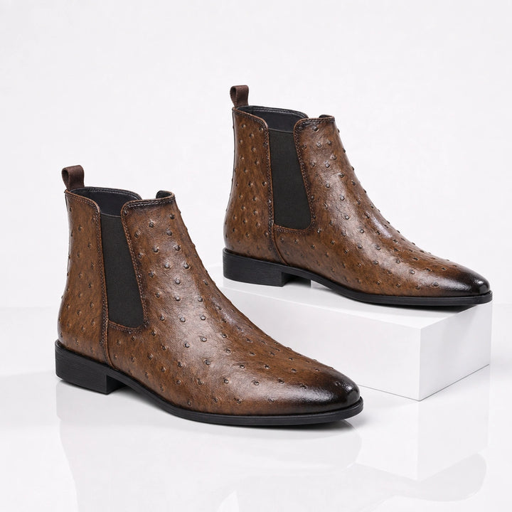 Sinclair Ostrich Embossed Chelsea Boots