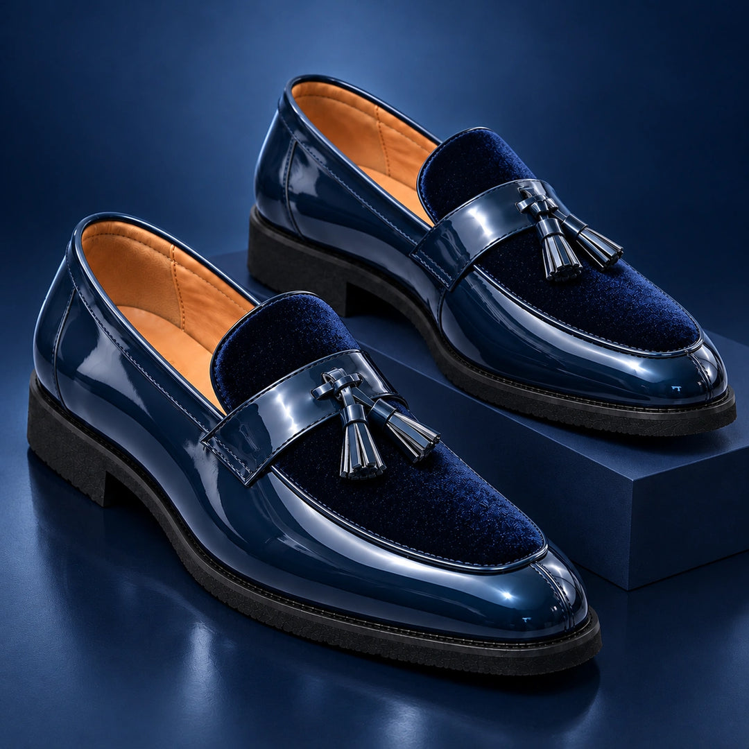 Thurlow Velvet Tassel Loafers - Blue
