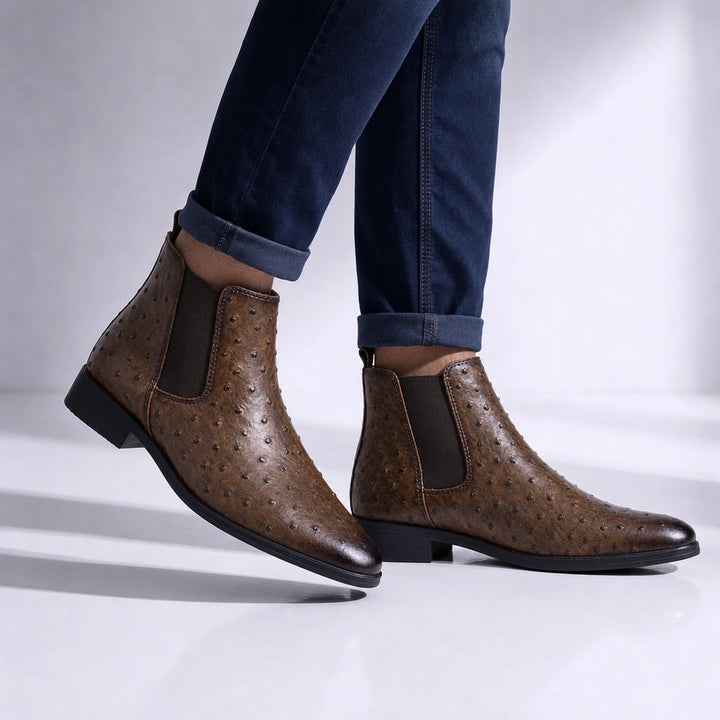 Sinclair Ostrich Embossed Chelsea Boots