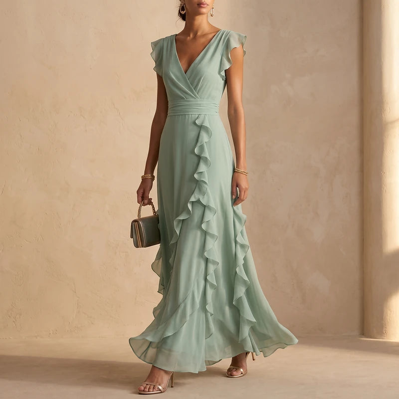 Rosalind Women's Ruffle Wedding Guest Maxi Dress - Sage