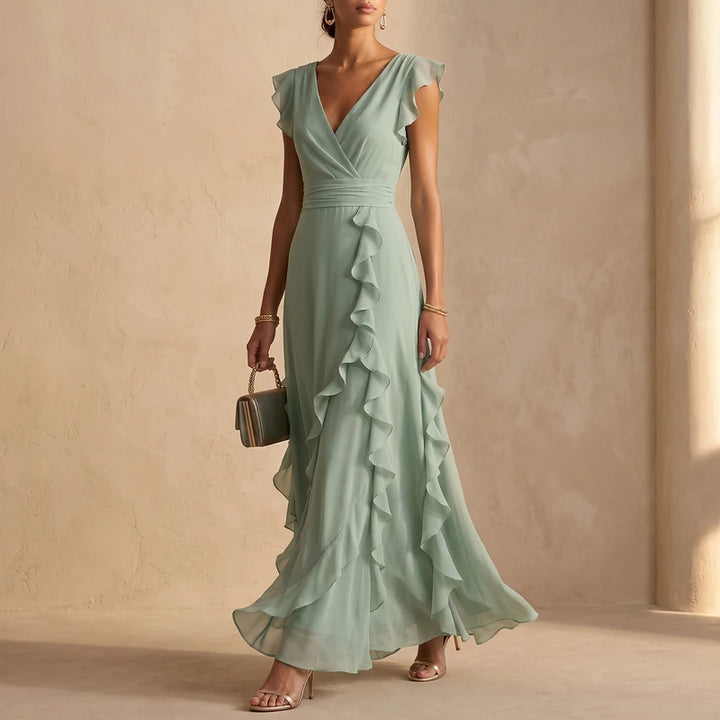 Rosalind Women's Ruffle Wedding Guest Maxi Dress - Sage