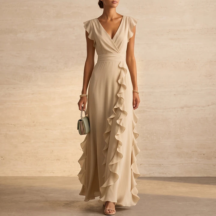Rosalind Women's Ruffle Wedding Guest Maxi Dress - Khaki