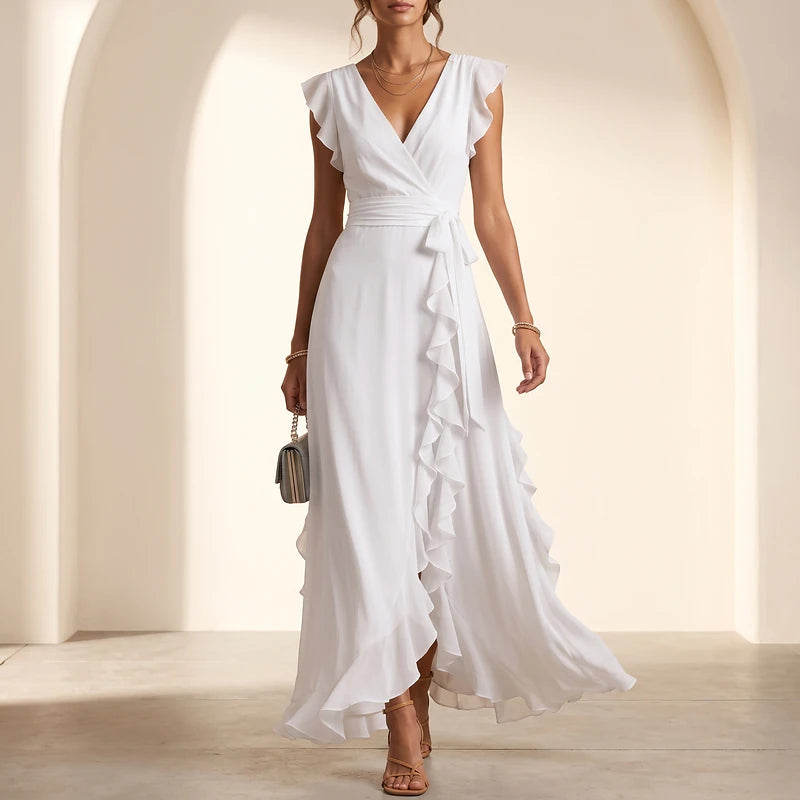 Rosalind Women's Ruffle Wedding Guest Maxi Dress - White