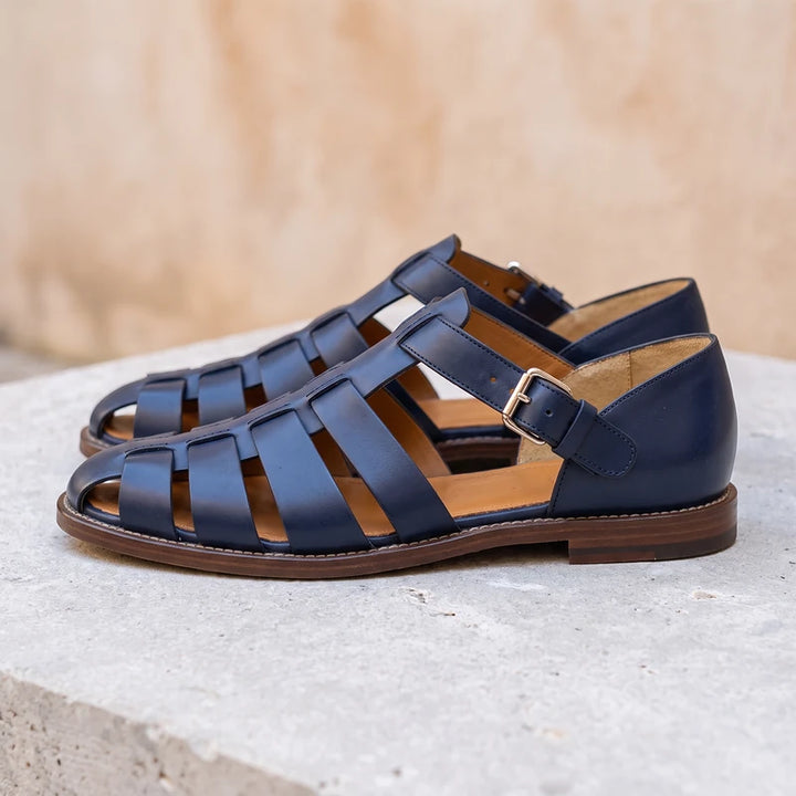 Alistair Men's Woven Leather Fisherman Sandals - Navy