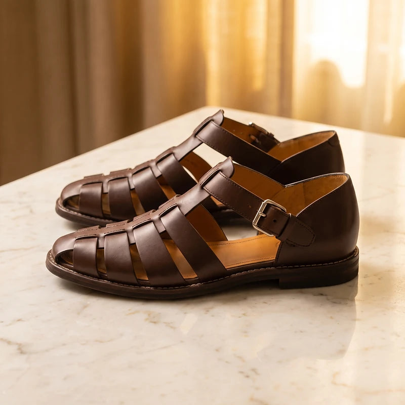 Alistair Men's Woven Leather Fisherman Sandals - Brown