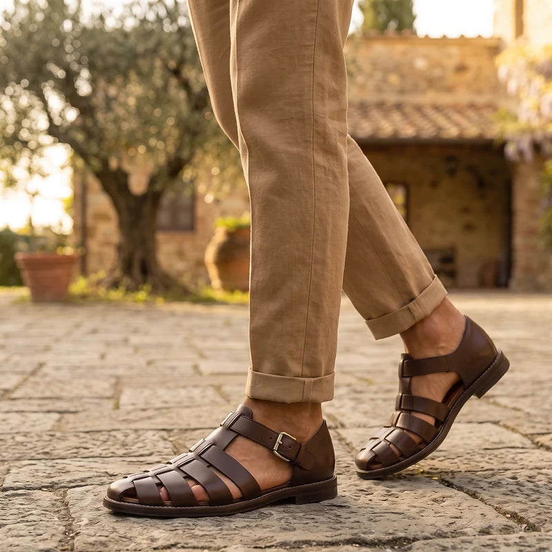 Alistair Men's Woven Leather Fisherman Sandals