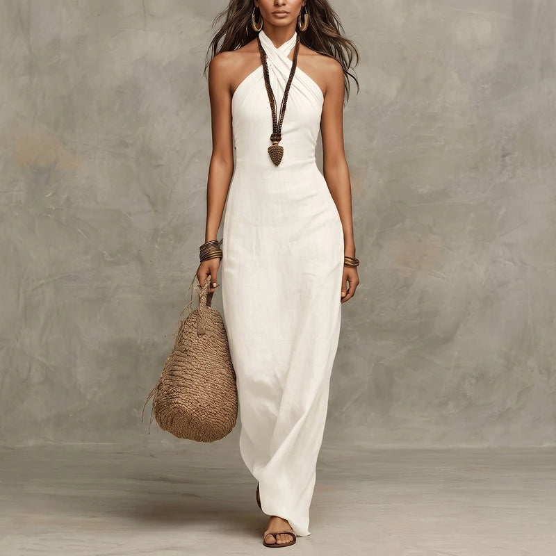 Anouk Women's Linen Halter Maxi Dress - White