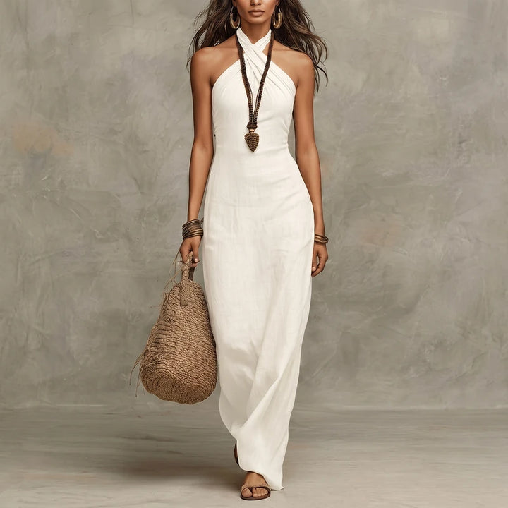 Anouk Women's Linen Halter Maxi Dress - White