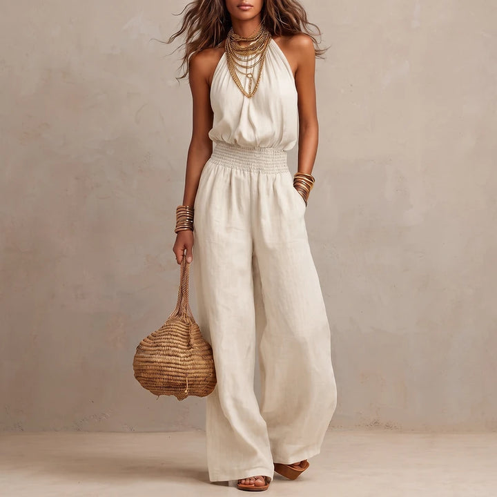 Sabine Women's Wide Leg Halter Jumpsuit - White