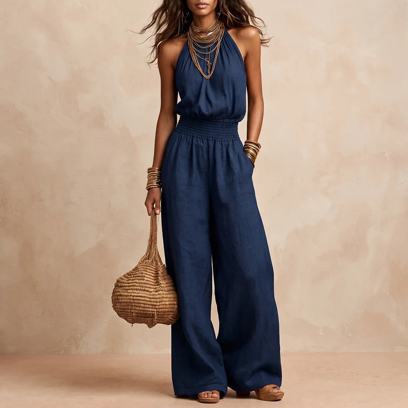 Sabine Women's Wide Leg Halter Jumpsuit - Navy
