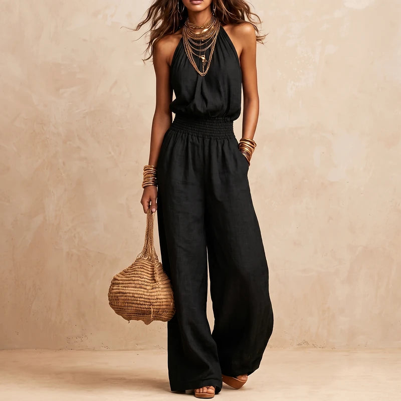 Sabine Women's Wide Leg Halter Jumpsuit - Black