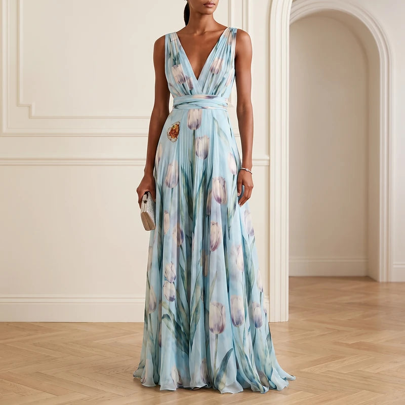 Elodie Women's Chiffon Floral Maxi Dress - Blue