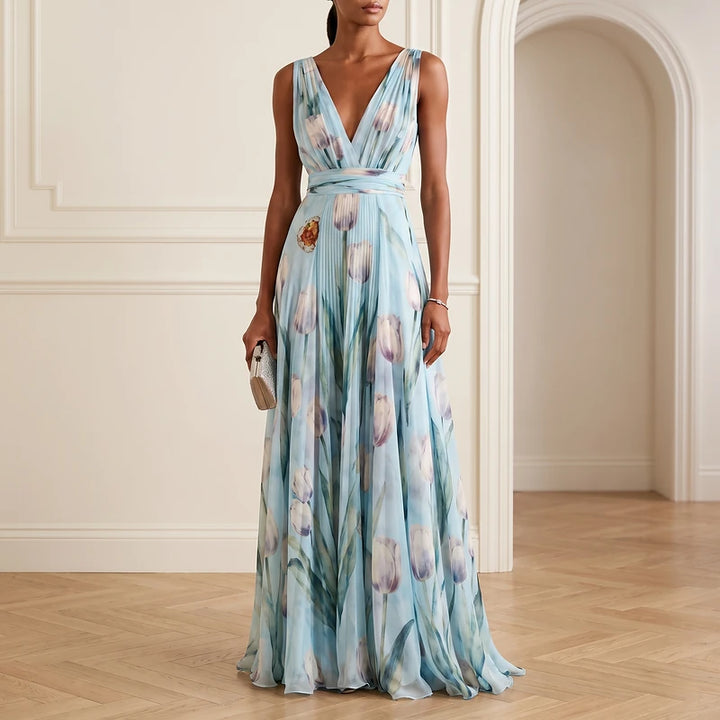 Elodie Women's Chiffon Floral Maxi Dress - Blue