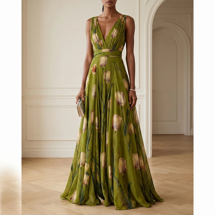 Elodie Women's Chiffon Floral Maxi Dress - Olive