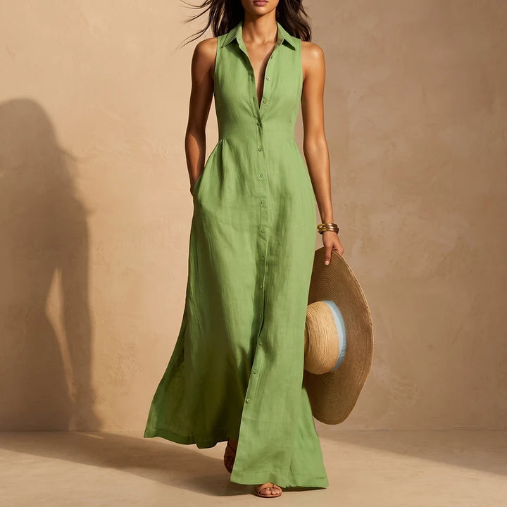 Mathilde Women's Sleeveless Shirt Dress - Green