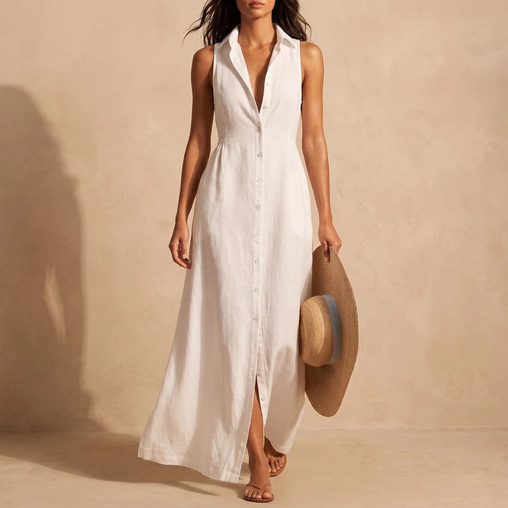 Mathilde Women's Sleeveless Shirt Dress - White