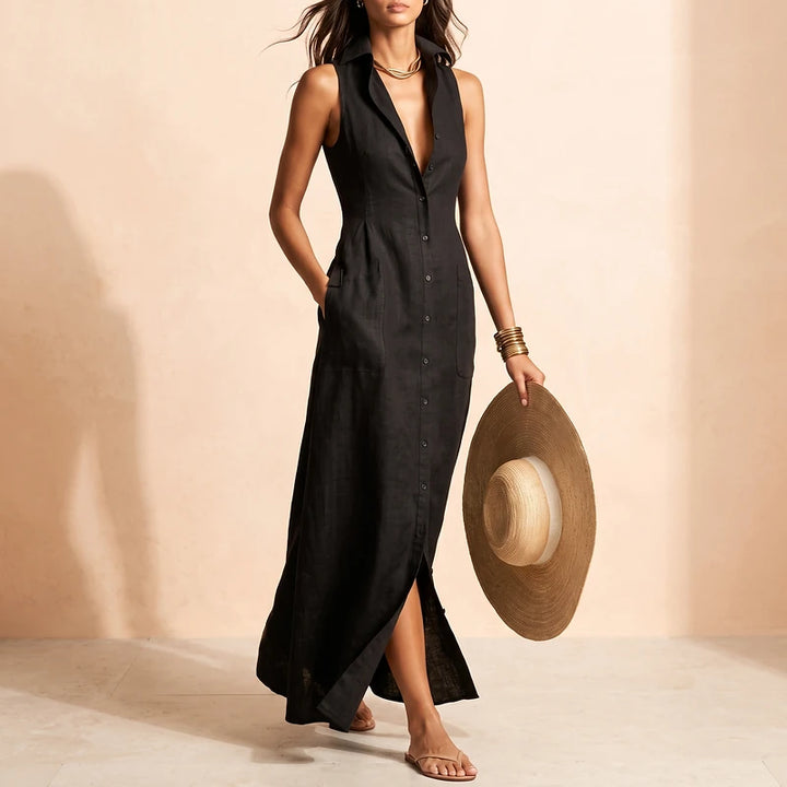 Mathilde Women's Sleeveless Shirt Dress - Black