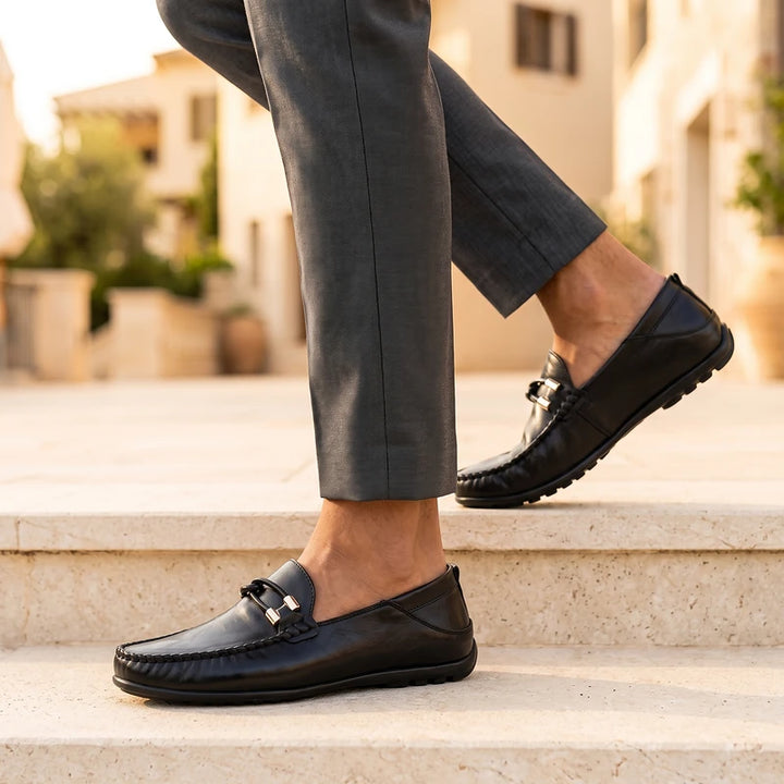 Duncan Men's Lightweight Leather Loafers - Black