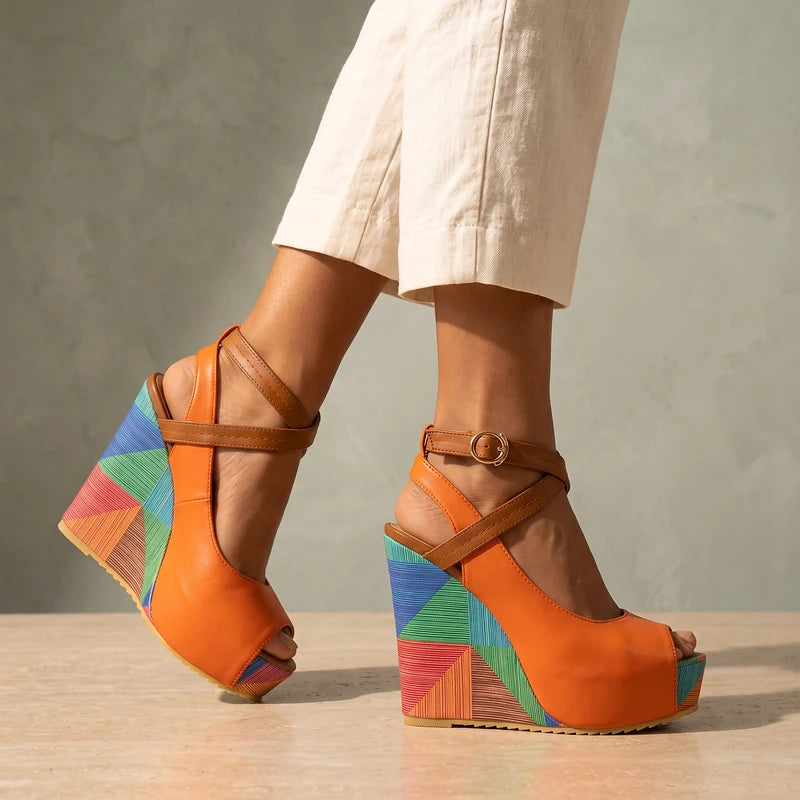 Fleur Women's Arch Support Wedge Sandals - Orange