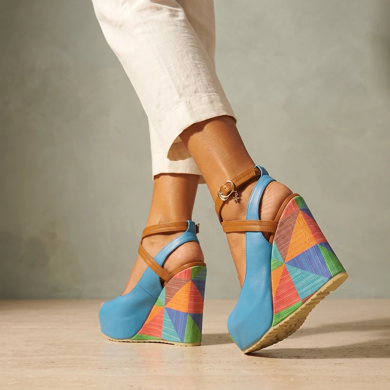 Fleur Women's Arch Support Wedge Sandals - Blue