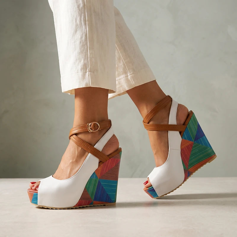 Fleur Women's Arch Support Wedge Sandals - White