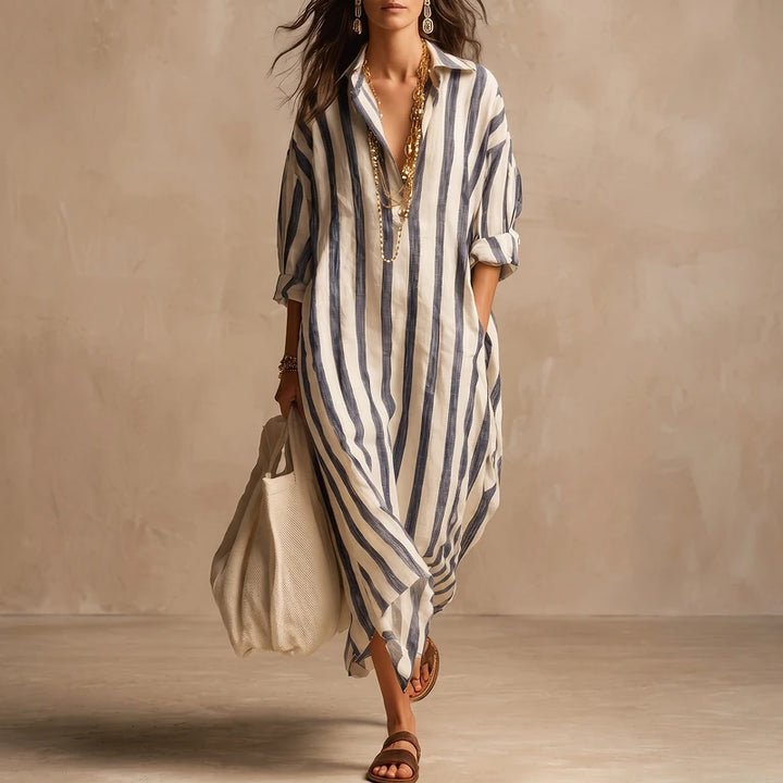 Leonie Women's Striped Linen Shirt Dress - Blue
