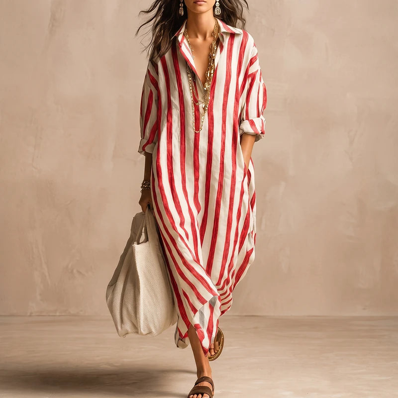 Leonie Women's Striped Linen Shirt Dress - Red