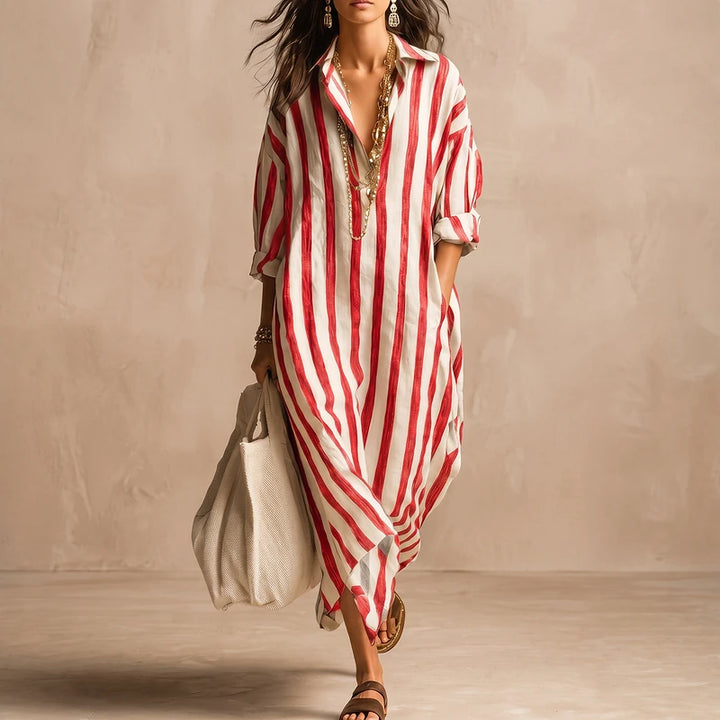 Leonie Women's Striped Linen Shirt Dress - Red