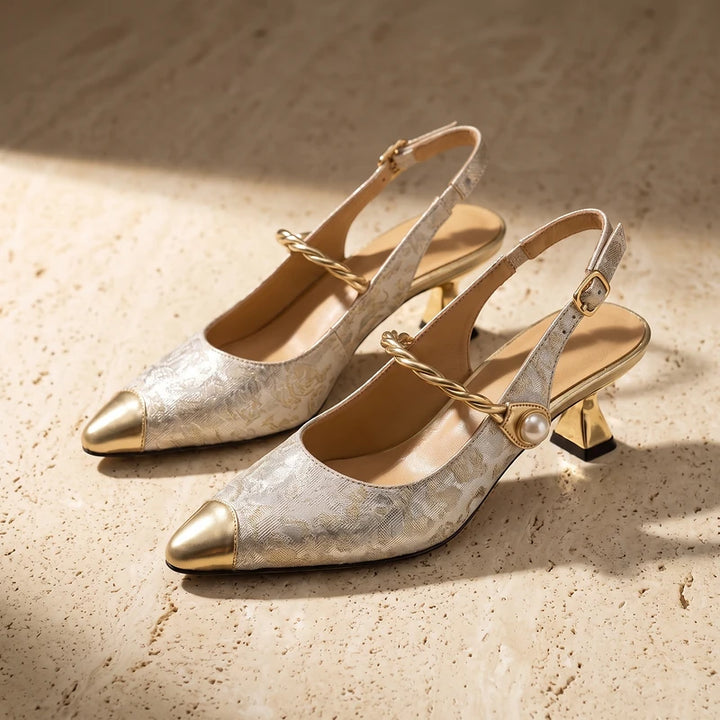 Cosette Women's Satin Pointed Toe Kitten Heels - Cream