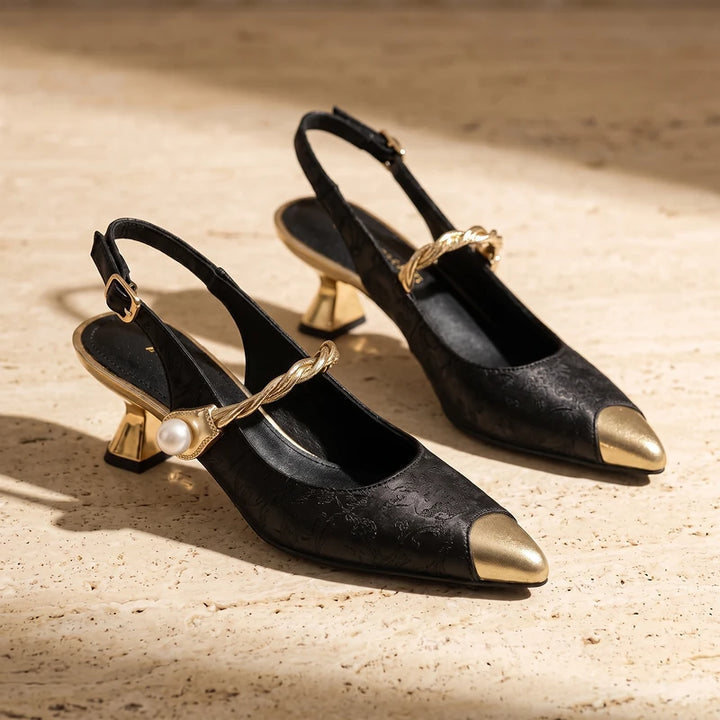 Cosette Women's Satin Pointed Toe Kitten Heels - Black