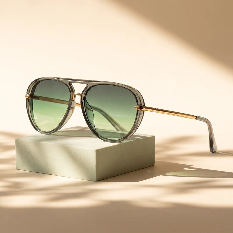 Yvette Women's Double Bridge Aviator Sunglasses - Green