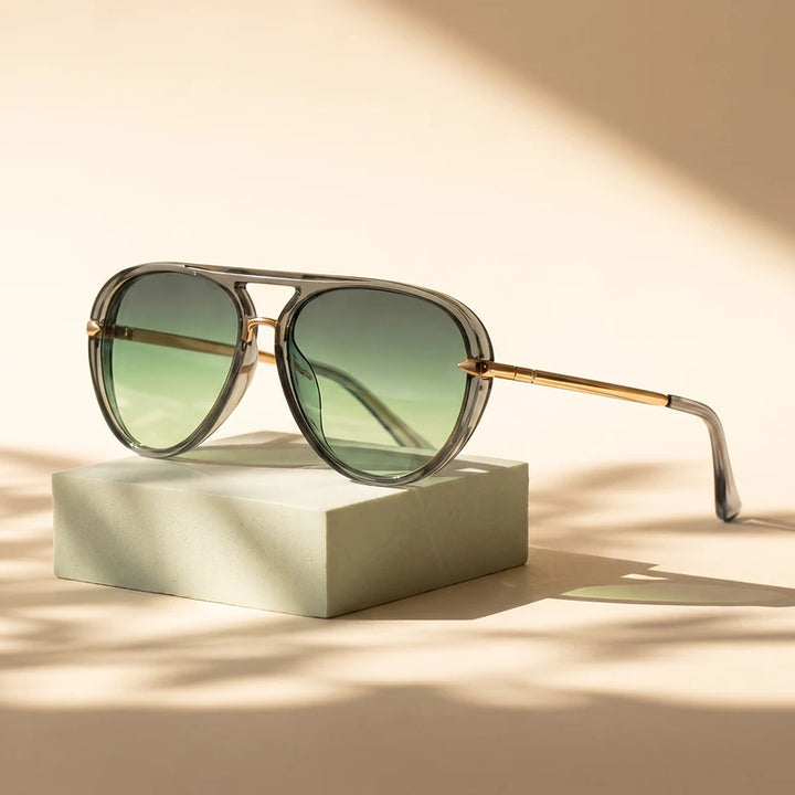 Yvette Women's Double Bridge Aviator Sunglasses - Green