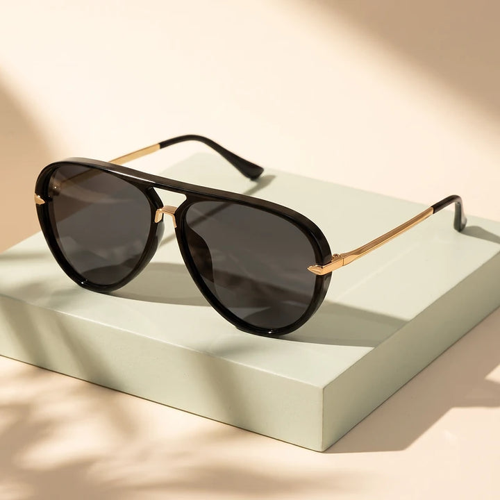 Yvette Women's Double Bridge Aviator Sunglasses - Black