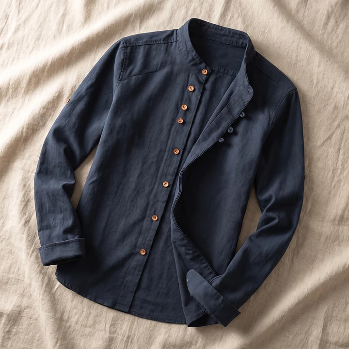 Denholm Men's Relaxed Linen Cotton Shirt - Navy