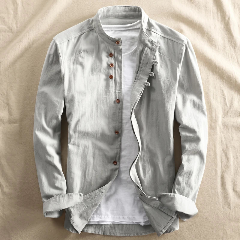 Denholm Men's Relaxed Linen Cotton Shirt - Light Gray