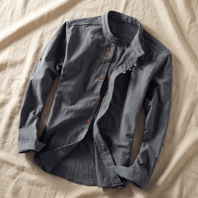 Denholm Men's Relaxed Linen Cotton Shirt - Dark gray