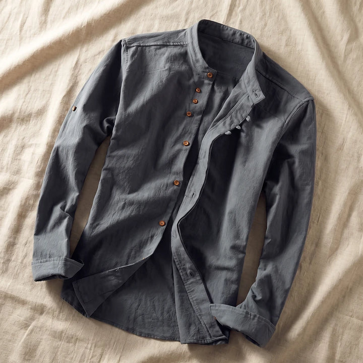 Denholm Men's Relaxed Linen Cotton Shirt - Dark gray