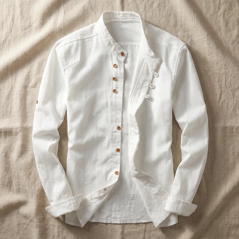 Denholm Men's Relaxed Linen Cotton Shirt - White