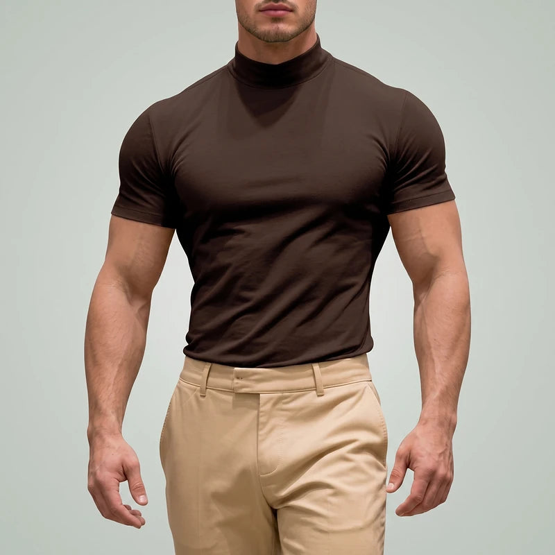 Osmond Men's Slim Mock Neck Tee - Brown