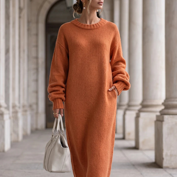 Ingrid Women's Ribbed Knit Maxi Dress - Rust Orange