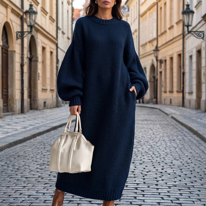 Astrid Women's Oversized Sweater Dress - Navy Blue