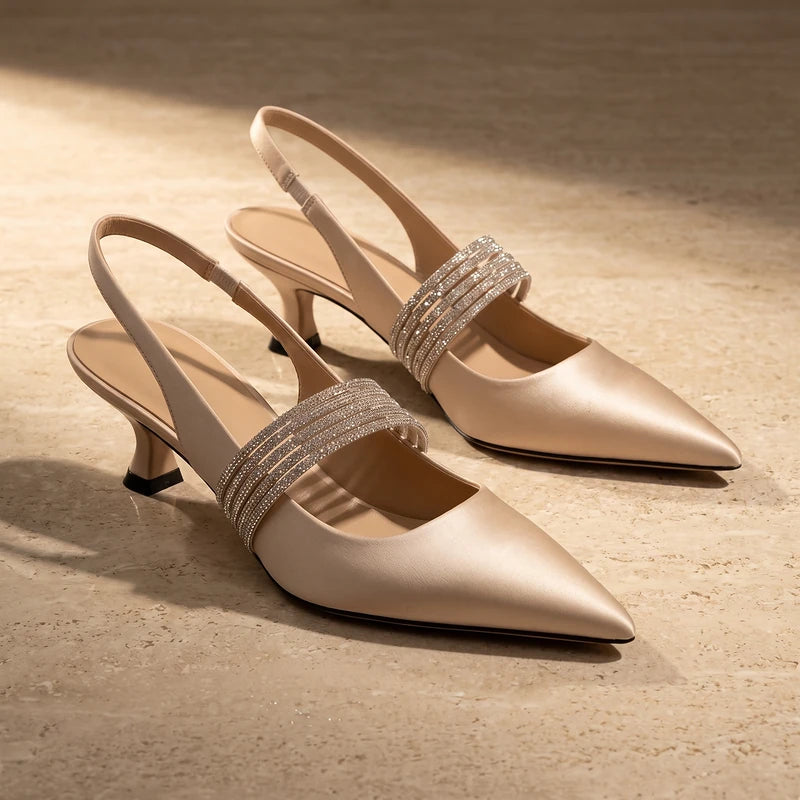 Lisette Women's Satin Slingback Kitten Heels - Champagne