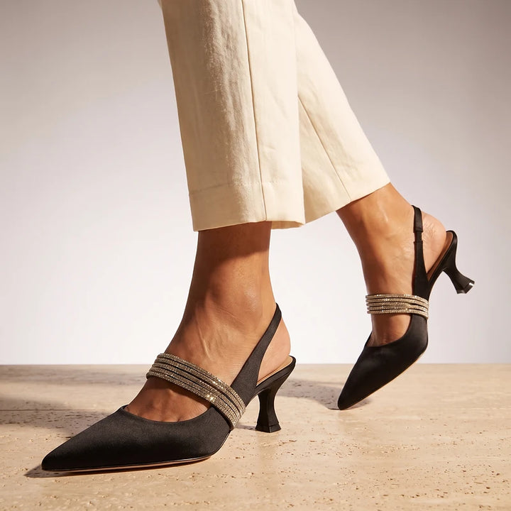 Lisette Women's Satin Slingback Kitten Heels