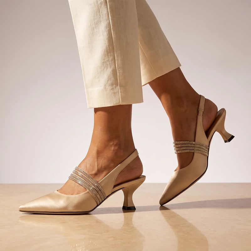 Lisette Women's Satin Slingback Kitten Heels