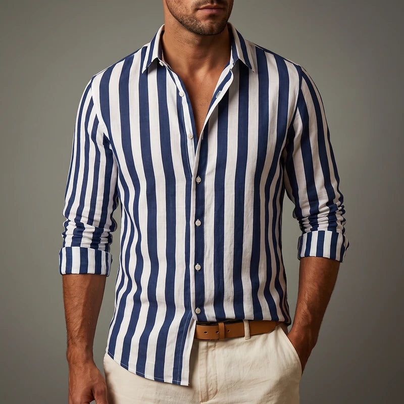 Pembroke Men's Striped Linen Shirt - Gray