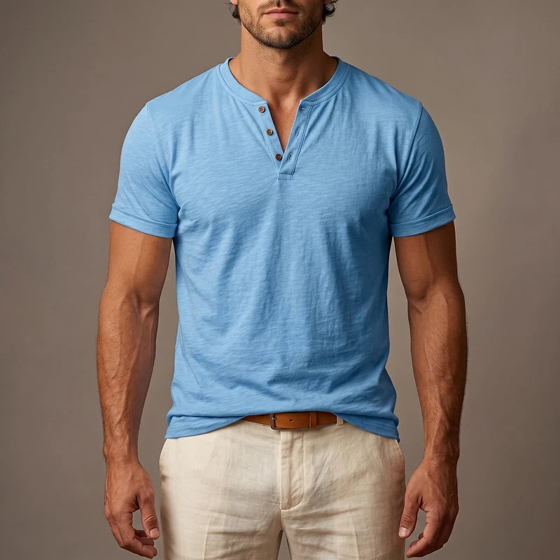 Wendell Men's Slim V-Neck Henley - Blue