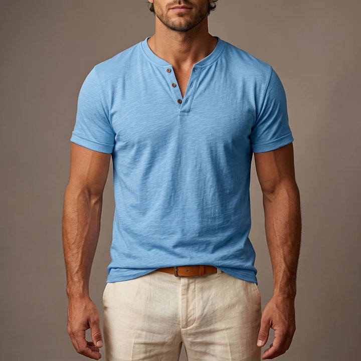 Wendell Men's Slim V-Neck Henley - Blue