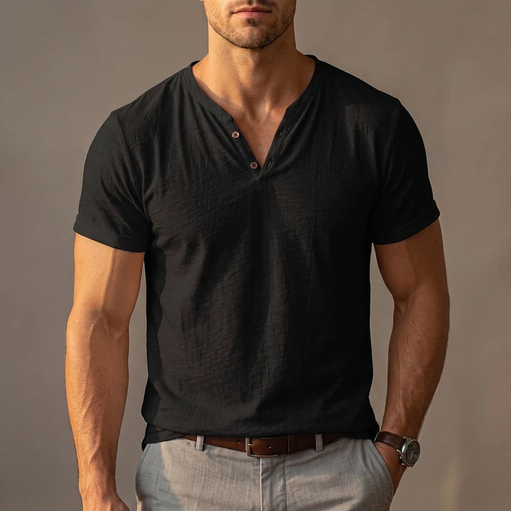 Wendell Men's Slim V-Neck Henley - Black