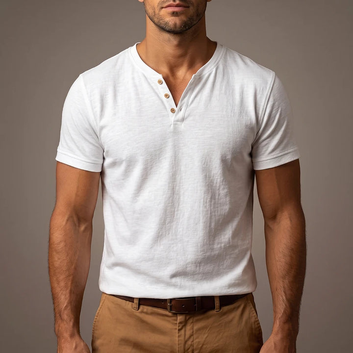 Wendell Men's Slim V-Neck Henley - White